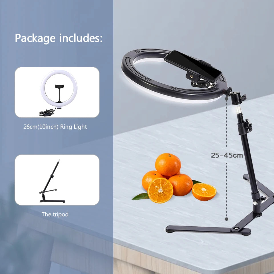 26CM fotografía iluminación teléfono Ringlight trípode soporte foto Led Selfie relleno anillo luz lámpara para vídeo Youtube Live COOK
