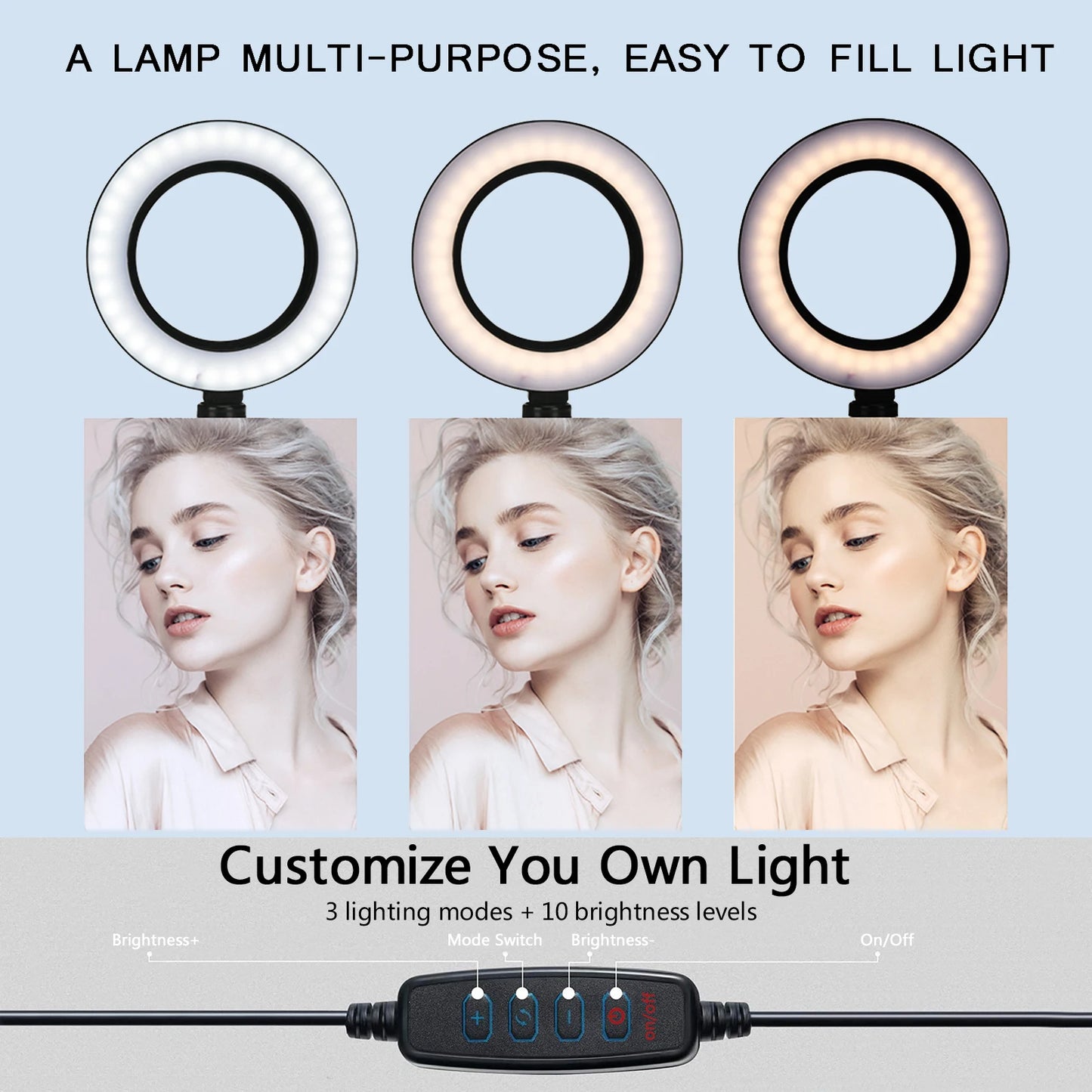 26CM fotografía iluminación teléfono Ringlight trípode soporte foto Led Selfie relleno anillo luz lámpara para vídeo Youtube Live COOK